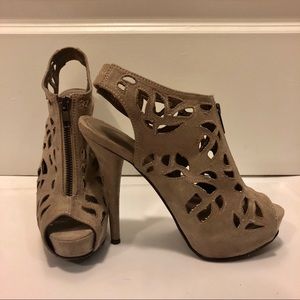 Lattice Sexy Cut-out Zipper Tan Heels